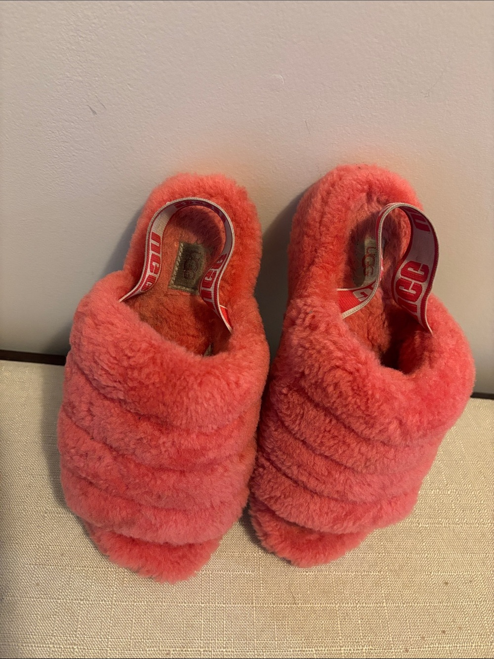 Fluffy Summer UGG Pink Fuzzy Slide Slippers Summer Shearling Open Toe